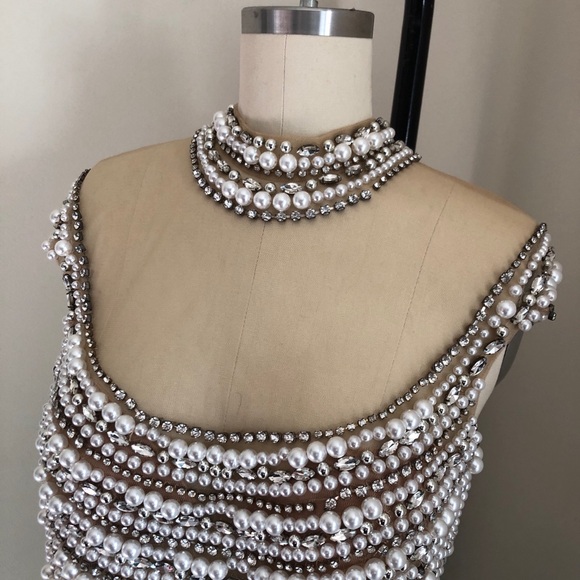 Beaded and Pearl Prom 2piece Dress - Picture 6 of 11